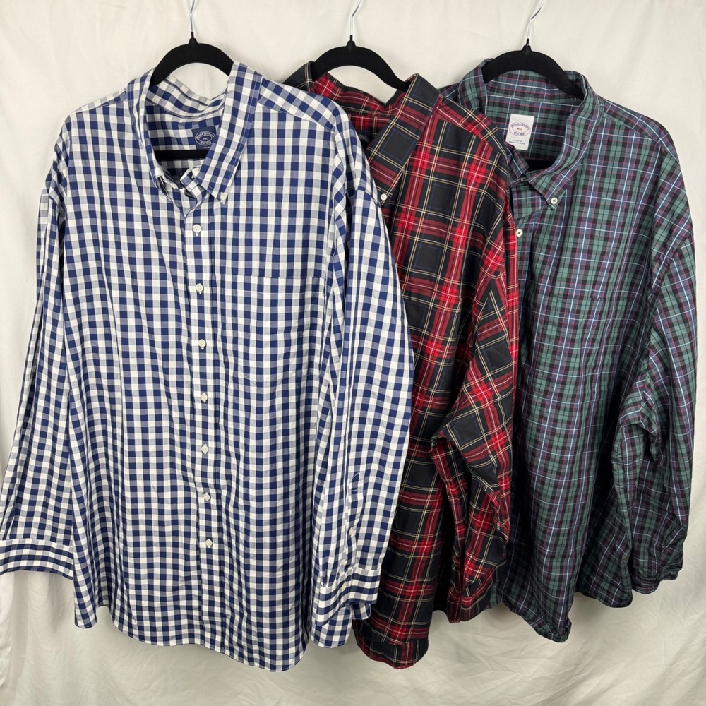 Lot of 3 Men's Brooks Brothers Long Sleeve Plaid Checker Button Down‎ Shirts 4XL